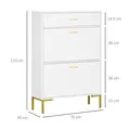 HOMCOM Three Drawer Slim Shoe Storage Cabinet, 12 Shoe Pairs - White - 3