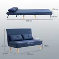 HOMCOM Two-Seater Linen-Look Sofa Bed - Dark Blue - 3