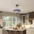 HOMCOM Tiffany Style Ceiling Light, Vintage Chandelier with 3 E27 Sockets, Semi Flush Mount for Living Room, Bulbs Not Included - 7