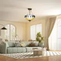 HOMCOM Tiffany Style Ceiling Light, Vintage Chandelier with 3 E27 Sockets, Semi Flush Mount for Living Room, Bulbs Not Included - 2