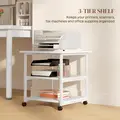 HOMCOM Three-Tier Steel Printer Stand, with Wheels - White - 4