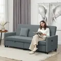 HOMCOM Three-Person Velvet-Feel Sofa Bed - Grey - 2