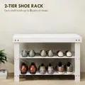 HOMCOM Two Shelf Bamboo Shoe Storage Bench - White - 4