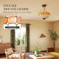 HOMCOM Tiffany Style Ceiling Light, Vintage Chandelier with 3 E27 Sockets, Semi Flush Mount for Living Room, Bulbs Not Included - 4