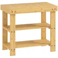 HOMCOM Two Shelf Bamboo Shoe Storage Bench - Natural Finish - 1
