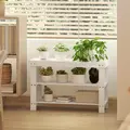HOMCOM Two Shelf Bamboo Shoe Storage Bench - White - 8