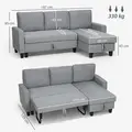 HOMCOM Three-Seater Storage Sofa Bed - Grey - 3