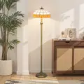 HOMCOM Tiffany-Style Floor Lamp with Handcrafted Stained Glass Shade, 152cm Tall Vintage Standing Lamp with Foot Switch and Dual Sockets for Living Room Bedroom, Bronze Tone and Orange - 7