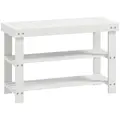HOMCOM Two Shelf Bamboo Shoe Storage Bench - White - 1