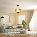 HOMCOM Tiffany Style Ceiling Light, Vintage Chandelier with 3 E27 Sockets, Semi Flush Mount for Living Room, Bulbs Not Included - 2
