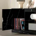 HOMCOM TV Stand Cabinet, Marble Effect TV Unit for up to 55" TVs with Glass Shelf and Storage Cabinet, Entertainment Unit for Living Room, Bedroom, Black - 9
