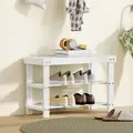 HOMCOM Two Shelf Bamboo Shoe Storage Bench - White - 2
