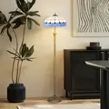 HOMCOM Tiffany-Style Floor Lamp with Handcrafted Stained Glass Shade, 152cm Tall Vintage Standing Lamp with Foot Switch and Dual Sockets for Living Room Bedroom, Bronze Tone and Blue - 7