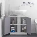 kleankin 60x60cm Under-Sink Storage Cabinet w/ Adjustable Shelf Handles Drain Hole Bathroom Cabinet Space Saver Organizer White and Grey - 5