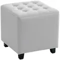 HOMCOM Velvet-Feel Square Ottoman - Light Grey - 1
