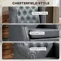 HOMCOM Wingback Accent Chair Tufted Chesterfield-style Armchair with Nail Head Trim for Living Room Bedroom Grey - 5