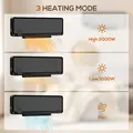 HOMCOM Wall Downflow Heater 2 Heat and Fan 1000W/2000W, Electric Space Heater with Timer Remote Oscillating, for Bedroom Home Office, Black - 7