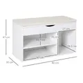 HOMCOM Wooden Shoes Cabinet Bench Hidden Storage Padded Seat Organiser Footwear Rack Hallway White 80 x 30 x 47 cm - 3
