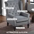 HOMCOM Wingback Accent Chair, Retro Upholstered Button Tufted Occasional Chair for Living Room and Bedroom, Light Grey - 4
