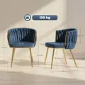 HOMCOM Velvet-Feel Dining Chairs Set of 2, Modern Upholstered Kitchen Chairs with Woven Backrest and Armrests, Metal Legs and Padded Seat for Dining Room, Bedroom, Living Room, Dark Blue - 3
