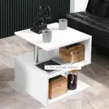 HOMCOM Wooden S Shape Cube Coffee Table 2 Tier Storage Shelves Organiser Office Bookcase Living Room End Desk Stand Display Set of 2 (White) - 5