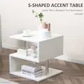 HOMCOM Wooden S Shape Cube Coffee Table 2 Tier Storage Shelves Organiser Office Bookcase Living Room End Desk Stand Display Set of 2 (White) - 4