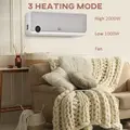 HOMCOM Wall Downflow Heater 2 Heat and Fan 1000W/2000W, Electric Space Heater with Timer Remote Oscillating, for Bedroom Home Office, White and Silver - 7