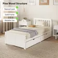 HOMCOM Wooden Single Bed Frame, with Drawers - White - 4