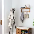 HOMCOM Wall Mounted Coat Clothes Hat Hanger 4 Hooks Rack Stand with Rail & Storage Shelf for Hallway Entryway Bedroom Bathroom - 2