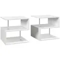 HOMCOM Wooden S Shape Cube Coffee Table 2 Tier Storage Shelves Organiser Office Bookcase Living Room End Desk Stand Display Set of 2 (White) - 1