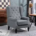 HOMCOM Wingback Accent Chair, Retro Upholstered Button Tufted Occasional Chair for Living Room and Bedroom, Grey - 2