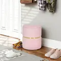 HOMCOM Velvet-Feel Storage Ottoman - Pink - 2