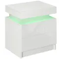 HOMCOM White Bedside Table with LED Light, High Gloss Front Nightstand with 2 Drawers, for Living Room, Bedroom - 1