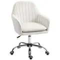 HOMCOM Velvet-Feel Office Chair with Adjustable Height and Wheels - Cream White - 1