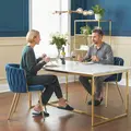 HOMCOM Velvet-Feel Dining Chairs Set of 2, Modern Upholstered Kitchen Chairs with Woven Backrest and Armrests, Metal Legs and Padded Seat for Dining Room, Bedroom, Living Room, Dark Blue - 2