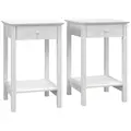 HOMCOM White Bedside Table, Wooden Side Table, Nightstand, Bedside Cabinet with Drawer and Storage Shelf for Bedroom and Living Room, Set of 2 - 1
