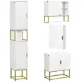 kleankin 4 Piece Bathroom Furniture Set, Freestanding Tall Bathroom Cabinet, Under Sink Storage Cabinet, 2 Wall Mounted Cabinets, White - 1