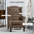 HOMCOM Wingback Accent Chair Tufted Chesterfield-style Armchair with Nail Head Trim for Living Room Bedroom Brown - 4