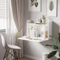 HOMCOM Wall Mounted Table, Drop Leaf Floating Laptop Desk with Space Saving Storage Compartments for Home Office and Study, 77cm x 20cm x 51cm, White - 2