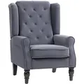 HOMCOM Wingback Accent Chair, Retro Upholstered Button Tufted Occasional Chair for Living Room and Bedroom, Charcoal Grey - 1