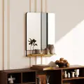 HOMCOM Wall Mirror with Wood Shelf - Black - 2