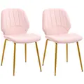 HOMCOM Velvet Dining Chairs Set of 2, 2 Piece Dining Room Chairs with Backrest, Padded Seat and Steel Legs, Pink - 1