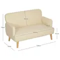 HOMCOM Velvet Feel Fabric 2 Seater Sofa, Small Sofa Loveseat with 21cm Thick Padding and Wood Legs, Cream White - 3