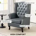 HOMCOM Wingback Accent Chair Tufted Chesterfield-style Armchair with Nail Head Trim for Living Room Bedroom Grey - 4