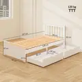 HOMCOM Wooden Single Bed Frame, with Drawers - White - 3