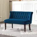 HOMCOM Velvet 2 Seater Sofa, Button Tufted Wingback Loveseat with Rubber Wood Legs for Living Room, Bedroom, Dark Blue - 2