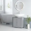 kleankin Under Sink Bathroom Cabinet, Freestanding Under Sink Cabinet with 2 Doors and Adjustable Shelf for Basin without or with Pedestal, Grey - 7