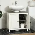 kleankin Modern Bathroom Sink Cabinet, Floor Standing Under Sink Cabinet, Freestanding Storage Cupboard with Adjustable Shelf, Double Doors, Antique White - 8