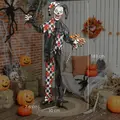 Outsunny 183 cm Life Size Halloween Animated Clown & Skull Staff with Red Light Up Eyes, Sound Activated Moving Arms & Head, Scary Clown Halloween Decorations, Battery Operated, Indoor Party Props - 3