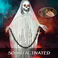 Outsunny 183 cm Life Size Halloween Animated Skeleton Grim Reaper with Glowing LED Eyes, Scary Halloween Decorations, Battery Operated, Indoor Party Props - 5